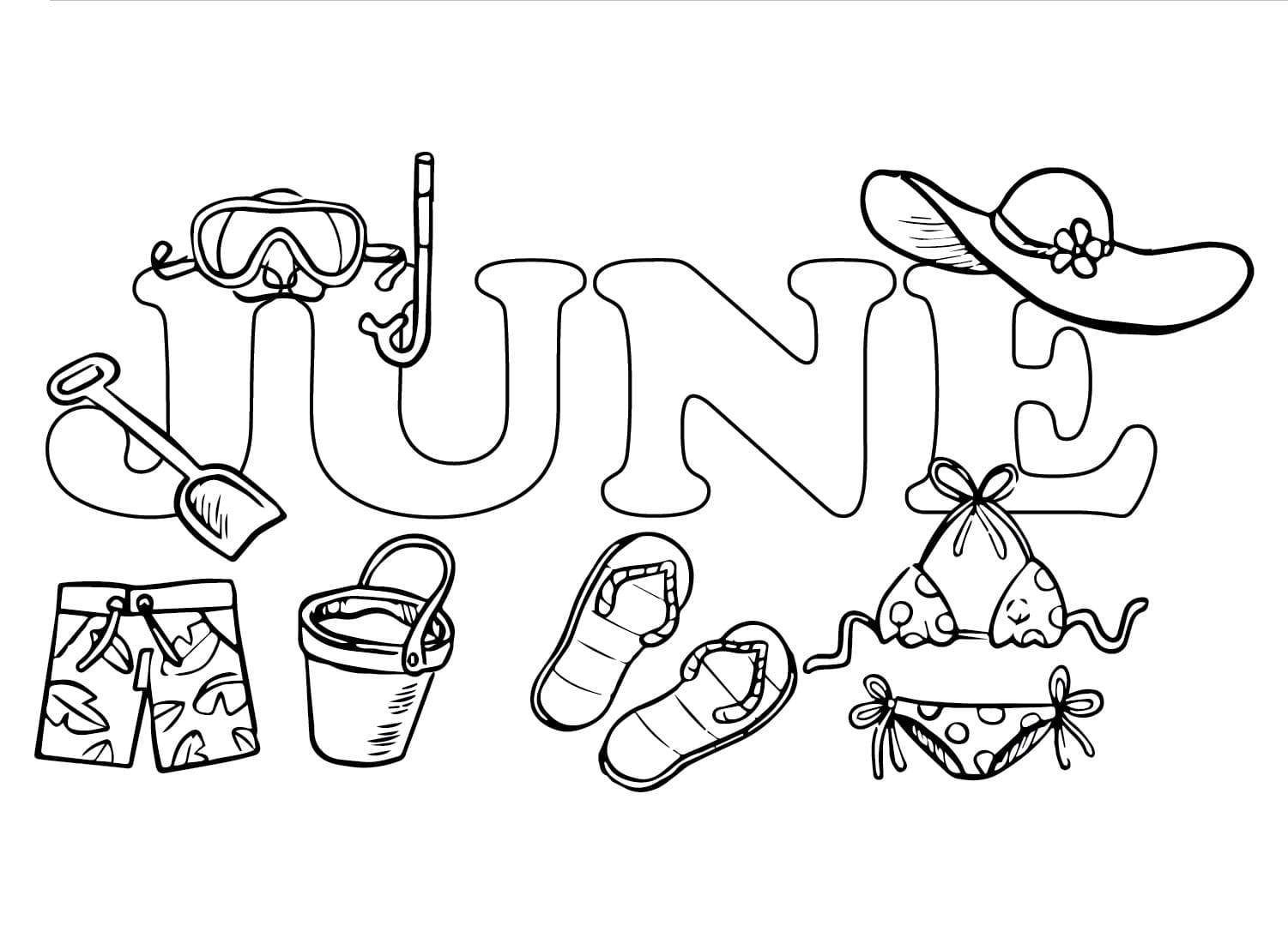 June Summer Beach coloring page - Download, Print or Color Online for Free