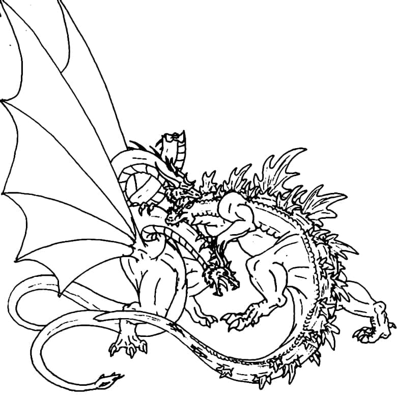 King Ghidorah vs Godzilla coloring page