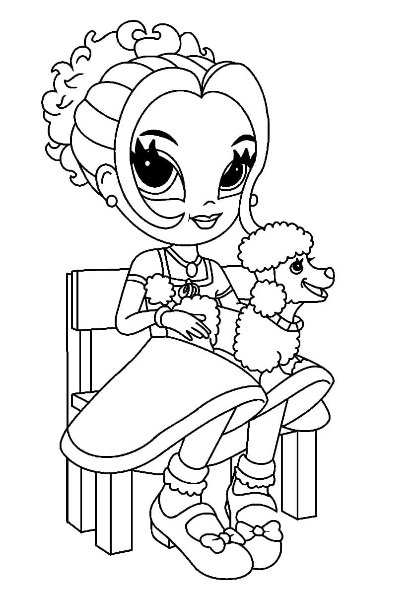 Lisa Frank and Poodle Dog coloring page