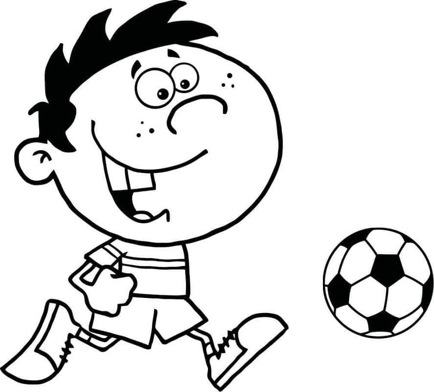 Little Boy is Playing Football coloring page