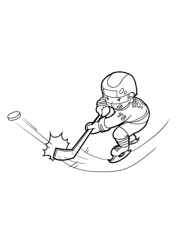 Little Boy Plays Hockey coloring page