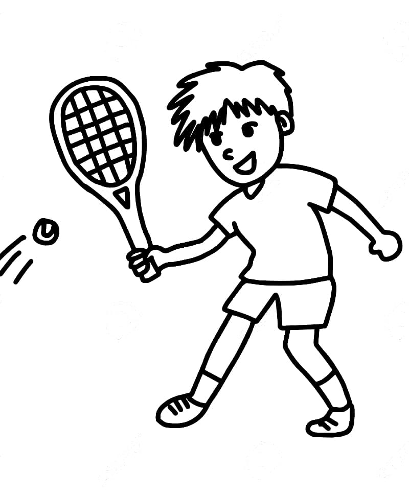 Little Boy Plays Tennis coloring page