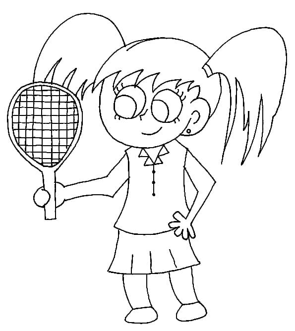 Little Girl and Tennis Racket coloring page