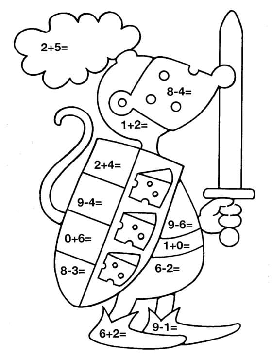 Math Color By Number Mouse Knight coloring page