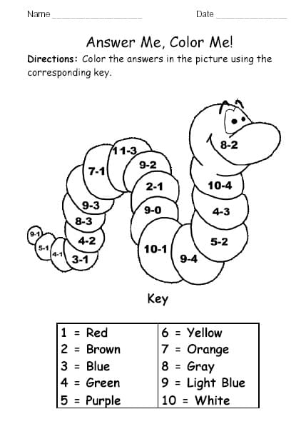 Math Subtraction Color By Number