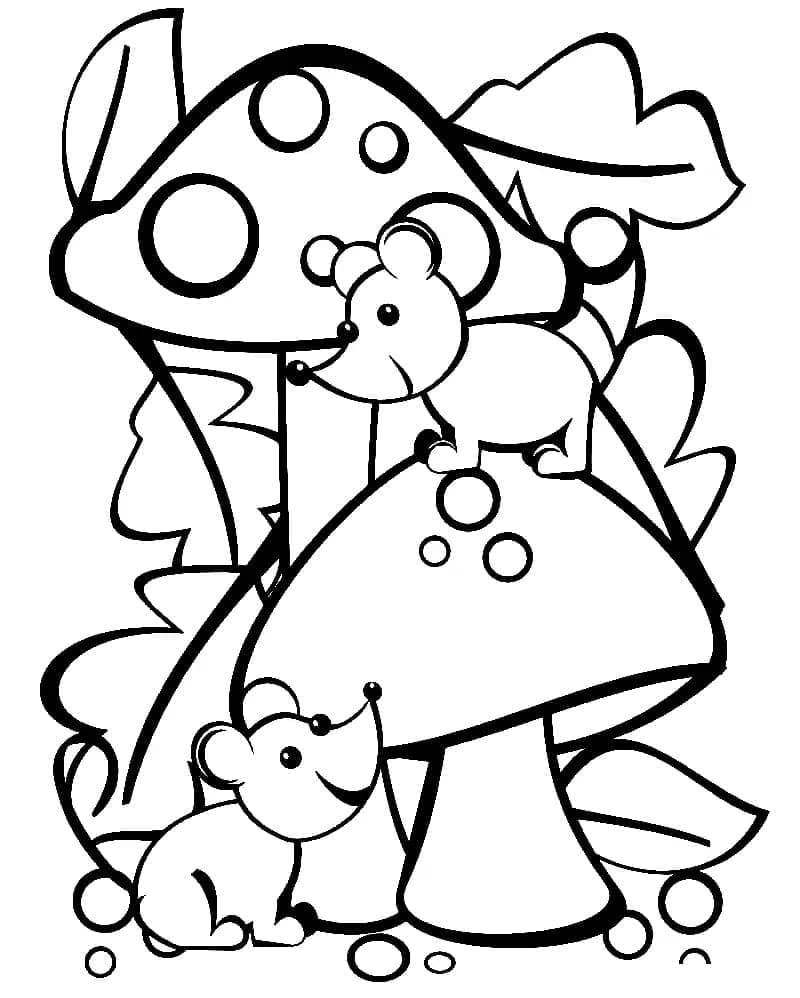 Mice and Mushroom coloring page