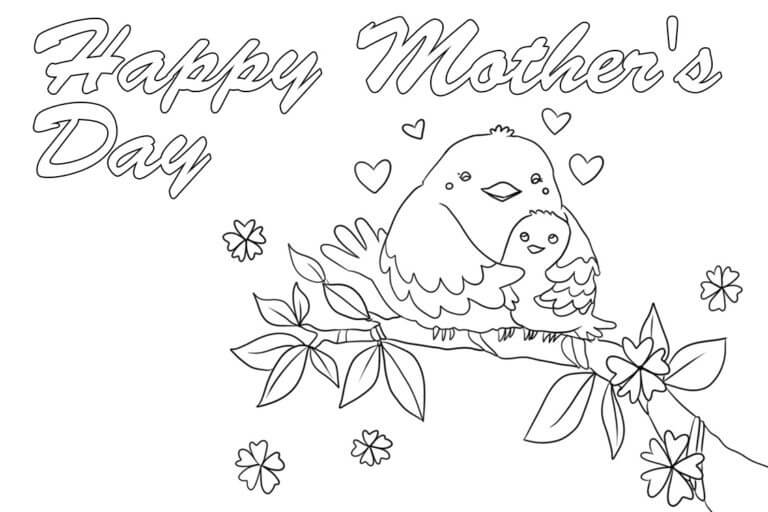 Mommy and Little Bird on Mother’s Day coloring page