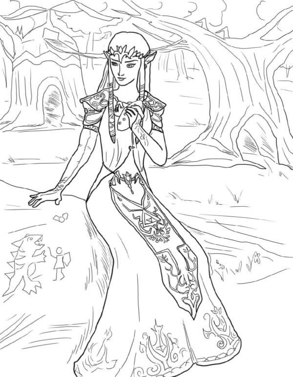 Mysterious Princess Dreaming On The Shore coloring page