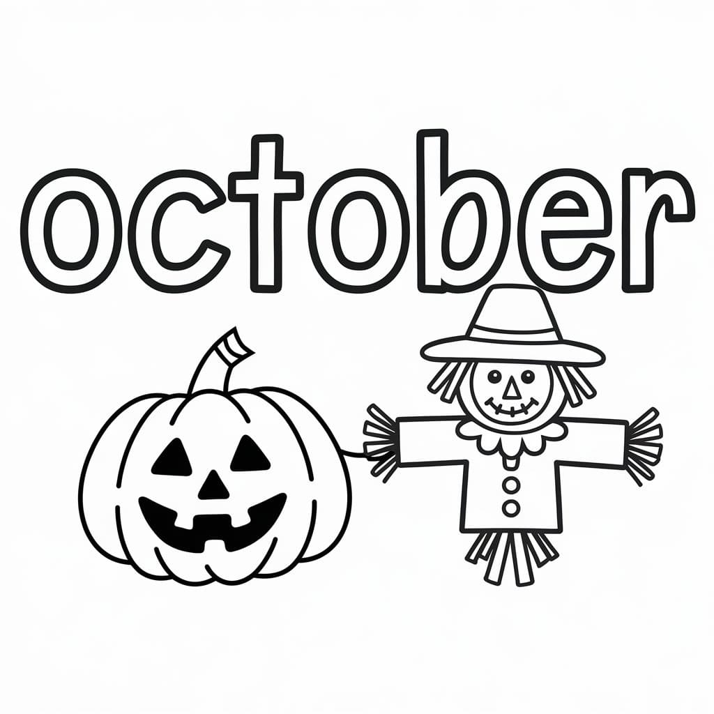 October with Pumpkin and Scarecrow