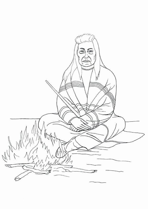 Old Indian By The Fire coloring page