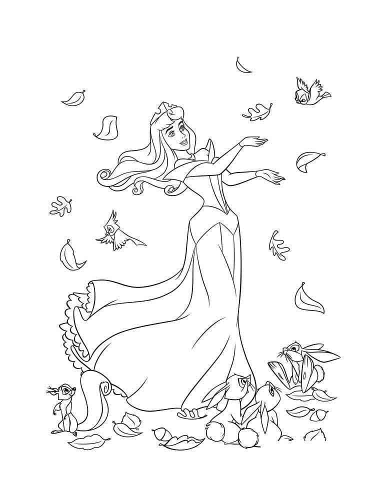 Princess Aurora and Fall Leaves coloring page