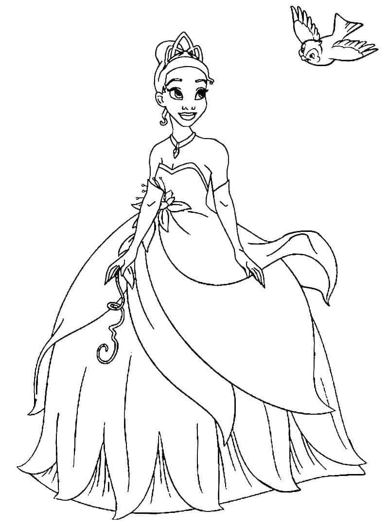 Princess Tiana and Bird coloring page - Download, Print or Color Online ...