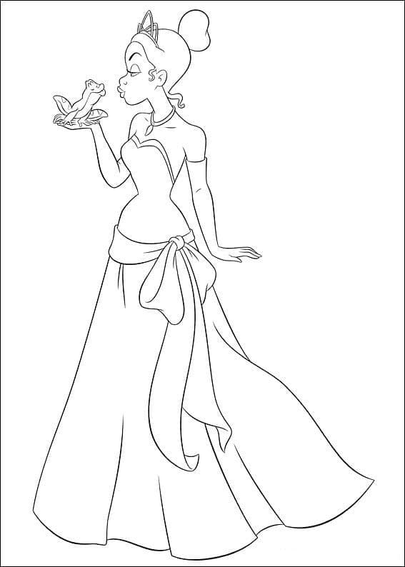 Princess Tiana Kissing Frog coloring page