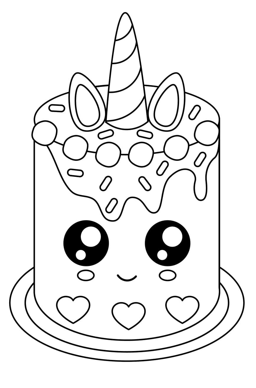 Printable Cute Unicorn Cake coloring page