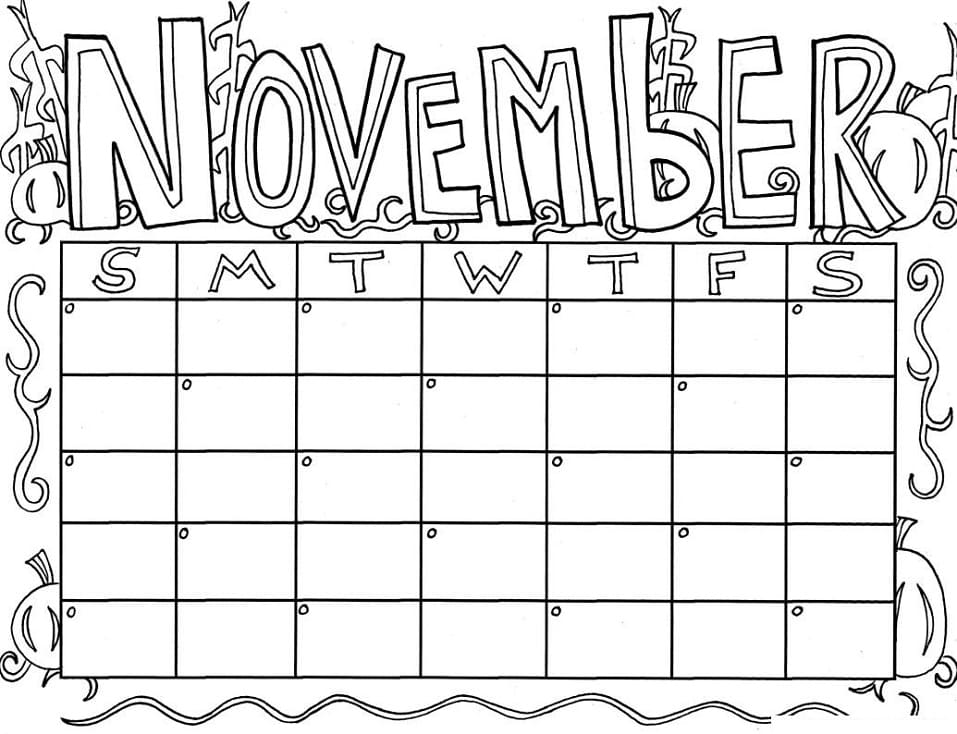 Printable November Calendar coloring page Download, Print or Color