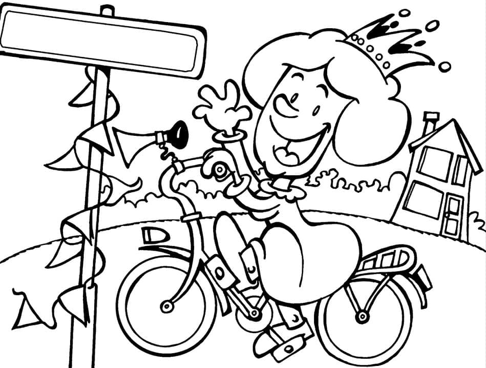 Queen is Riding Bike coloring page