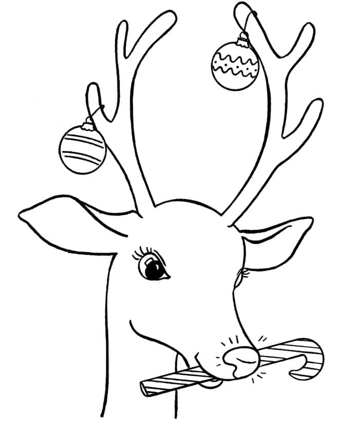 Reindeer and Candy Cane coloring page