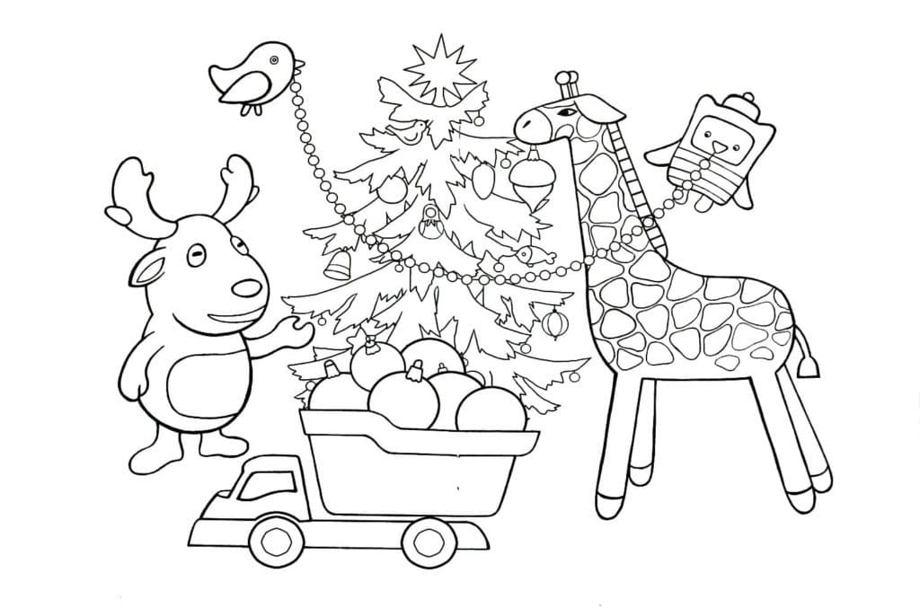 Reindeer and Giraffe coloring page