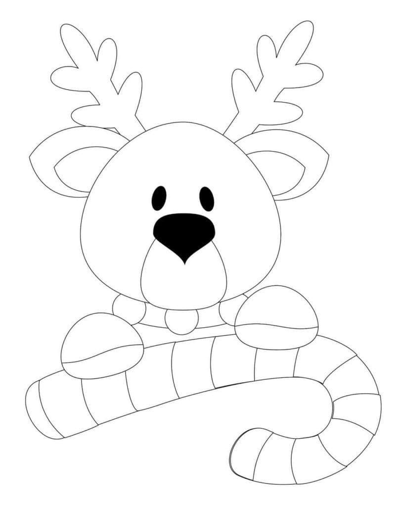 Reindeer with Candy Cane coloring page