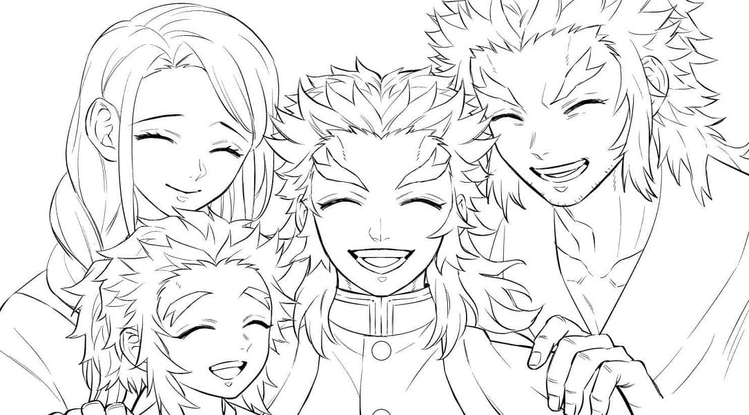 Rengoku Kyojuro Family coloring page