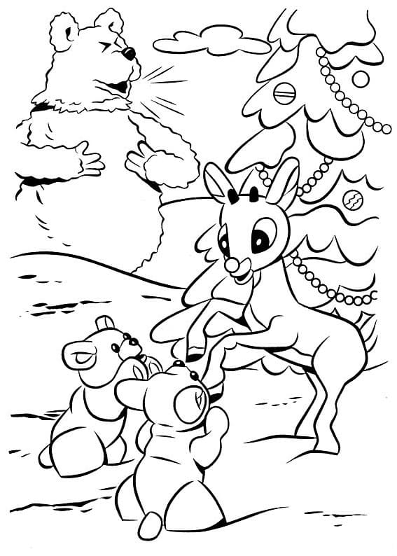 Rudolph and Baby Polar Bears coloring page