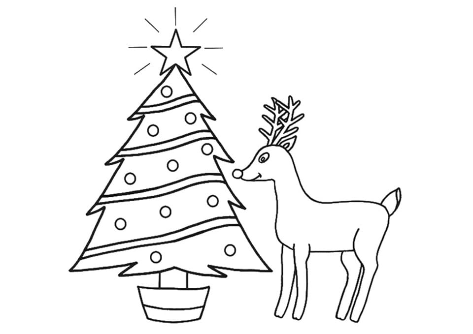 Rudolph and Christmas Tree coloring page