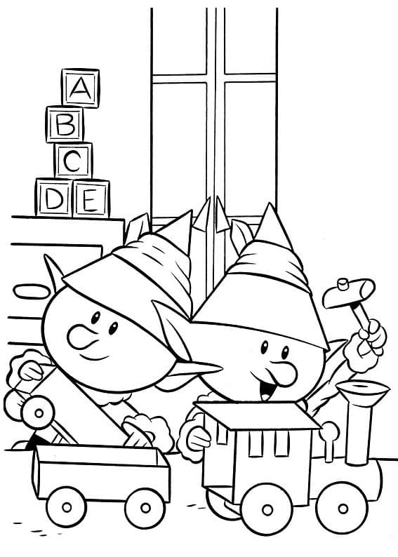 Rudolph Christmas Elves coloring page