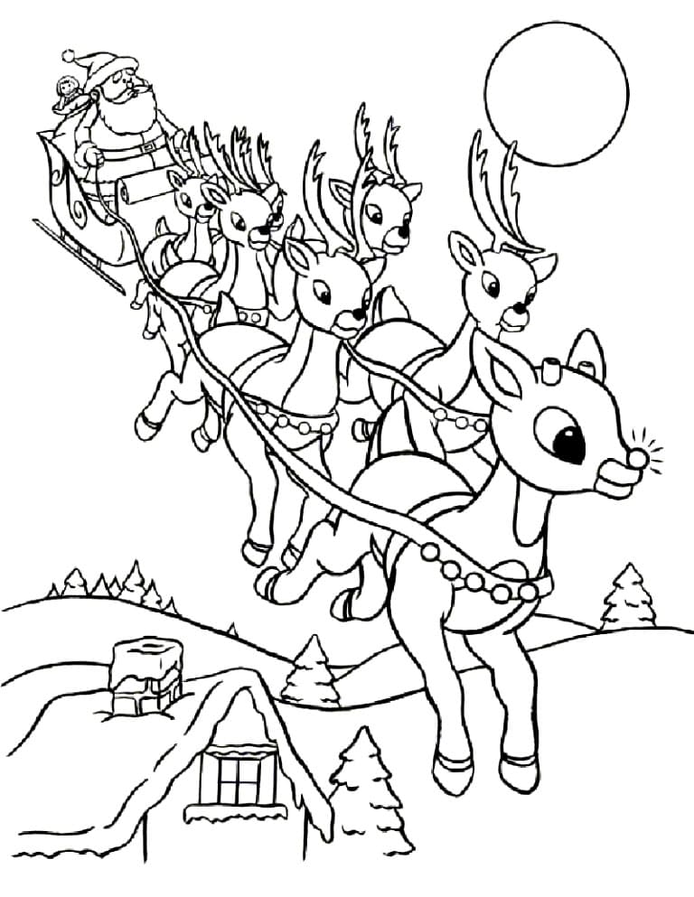 Rudolph on Christmas coloring page