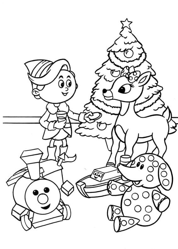 Rudolph with Friends coloring page