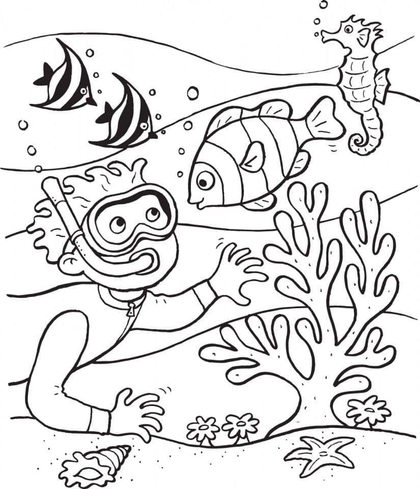 Scuba Diving Under tthe Sea coloring page