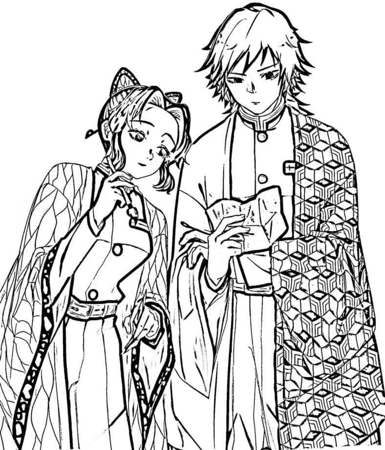 Shinobu Kochou and Tomioka Giyu coloring page - Download, Print or ...