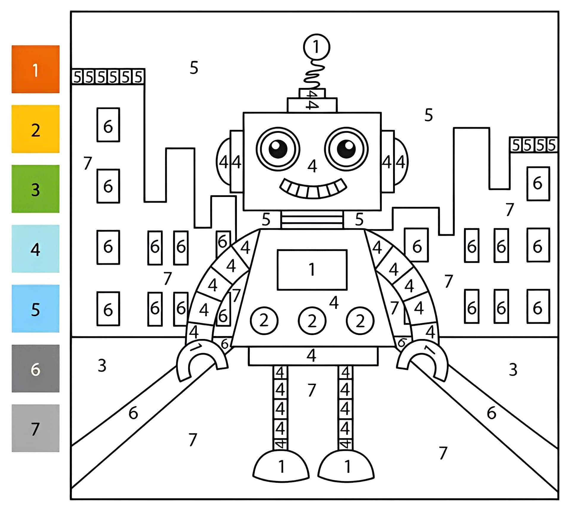 Smiling Robot Color by Number