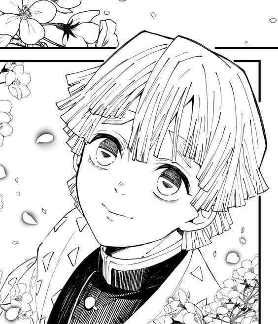 Smiling Zenitsu coloring page