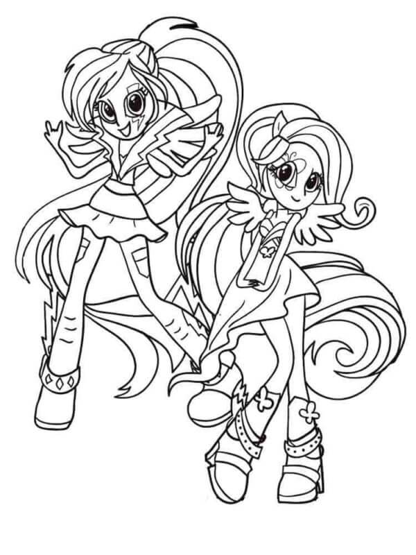 Sparkle and Fluttershy Dance to Happy Music coloring page