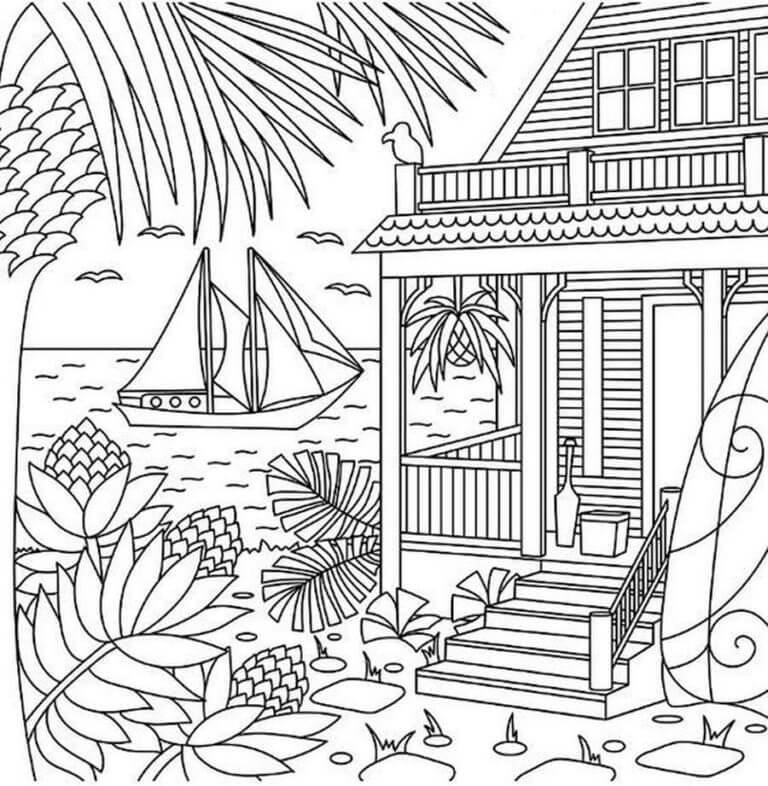 Summer Landscape Relaxing coloring page