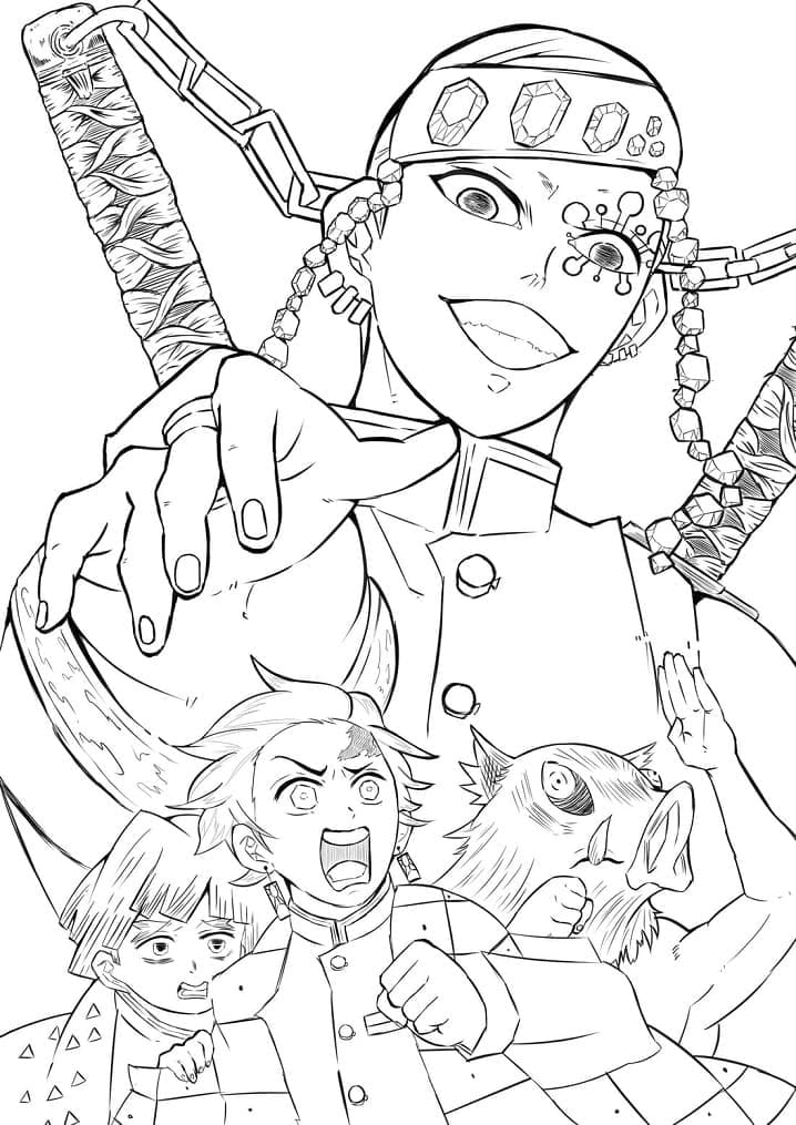 Tengen Uzui in Anime Demon Slayer coloring page