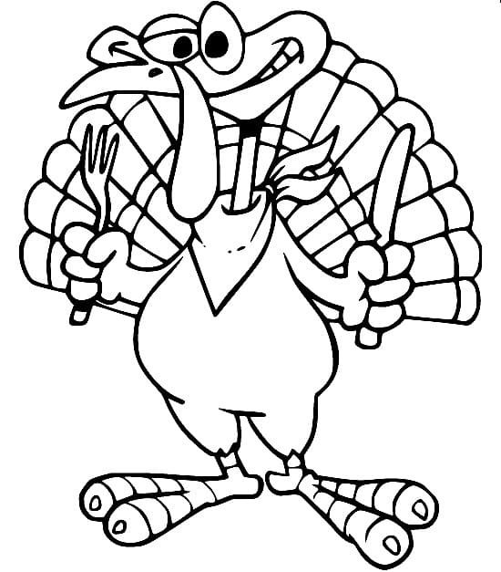 Turkey with Fork and Knife coloring page