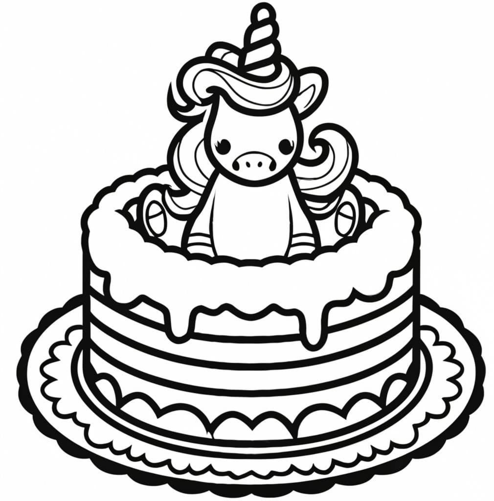 Unicorn Cake Free For Kids coloring page