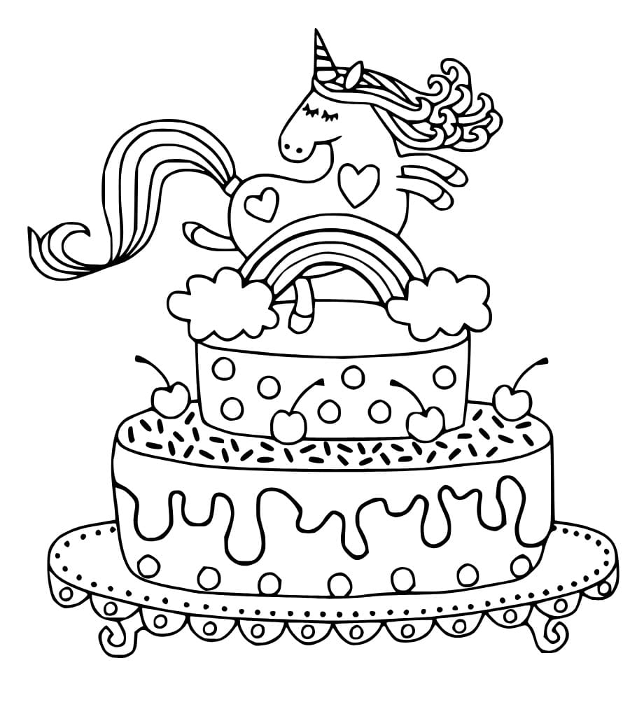 Unicorn Cake with Rainbow coloring page - Download, Print or Color ...