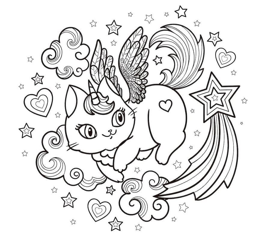 Unicorn Cat For Children coloring page