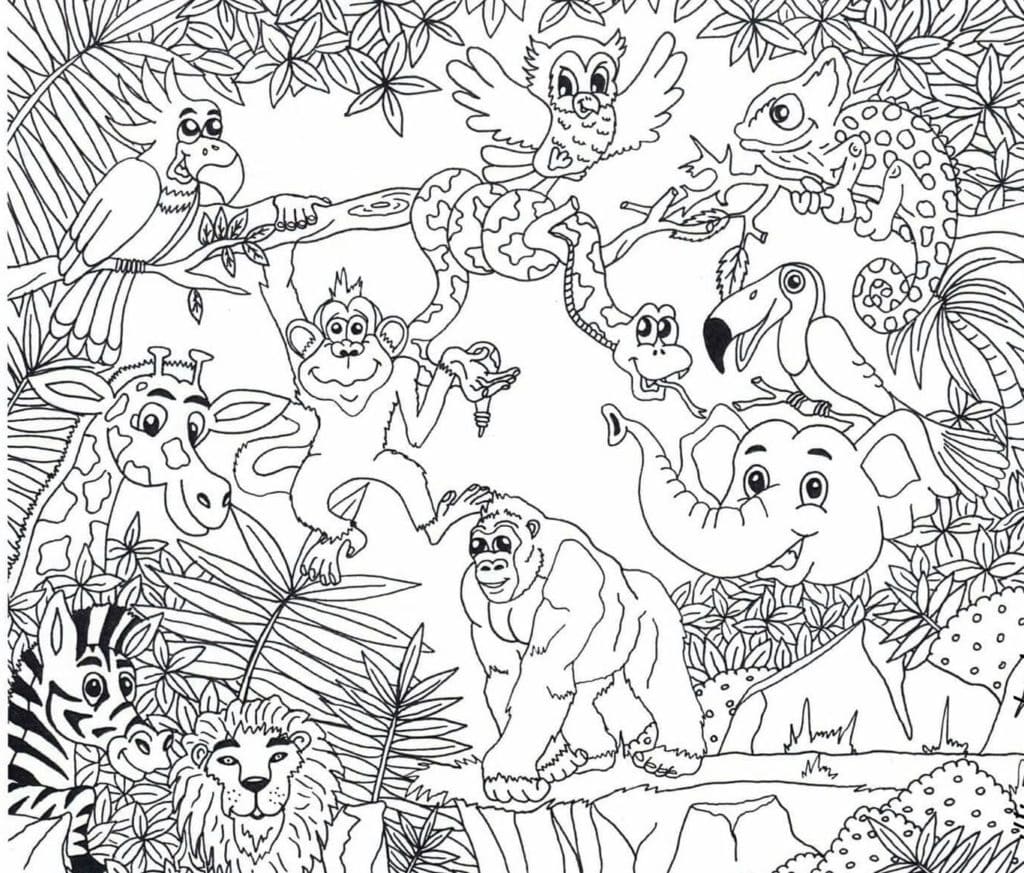 Variety of Animals in the Jungle coloring page - Download, Print or