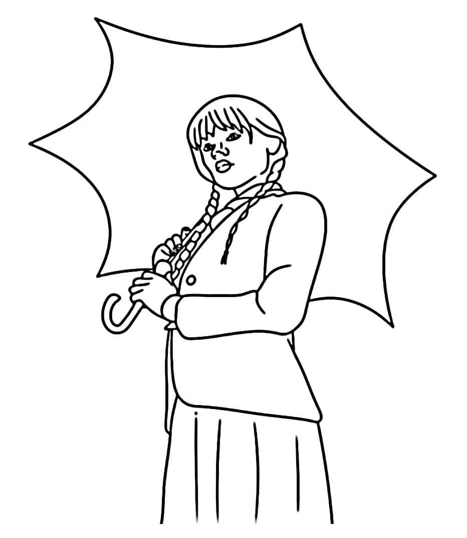 Wednesday Addams with Umbrella coloring page