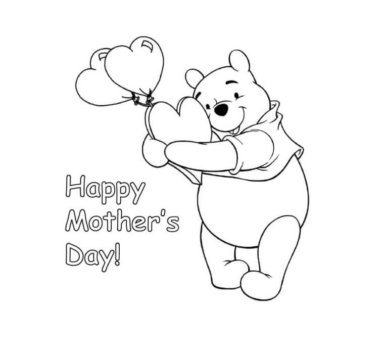 Winnie the Pooh Congratulates All Mothers coloring page