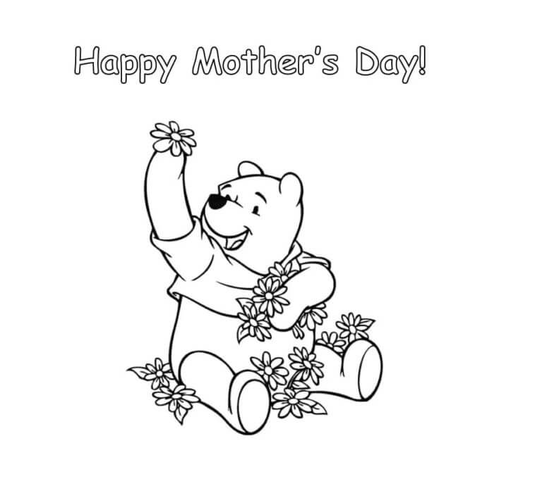 Winnie the Pooh Gives Flowers To All Mothers coloring page