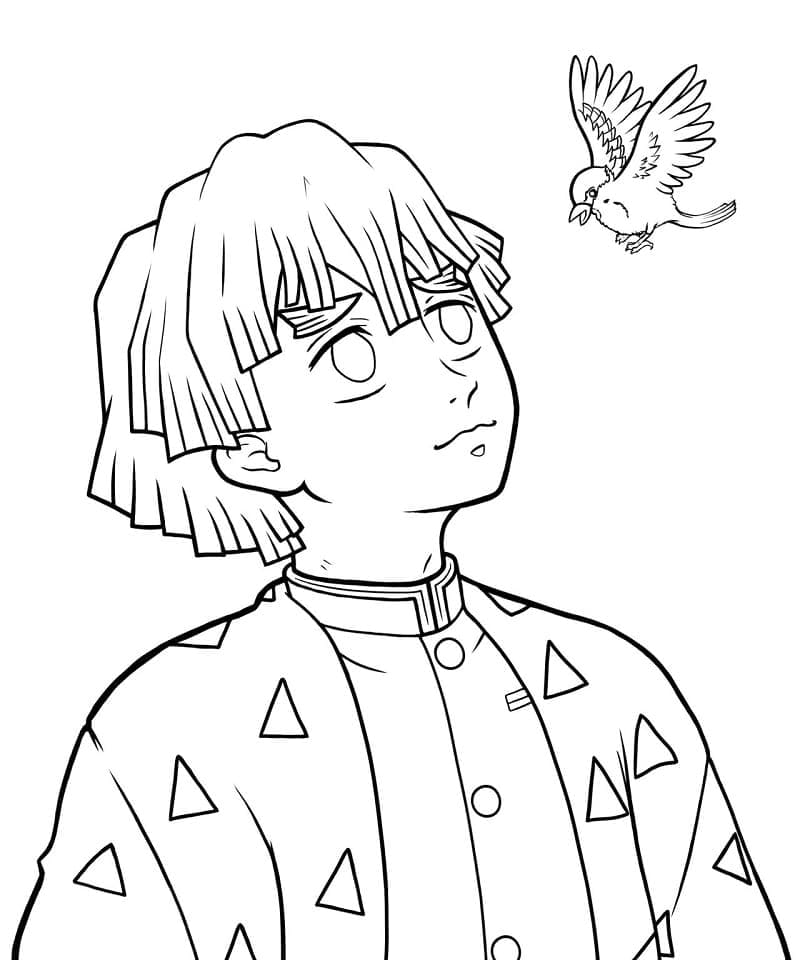 Zenitsu and His Bird coloring page