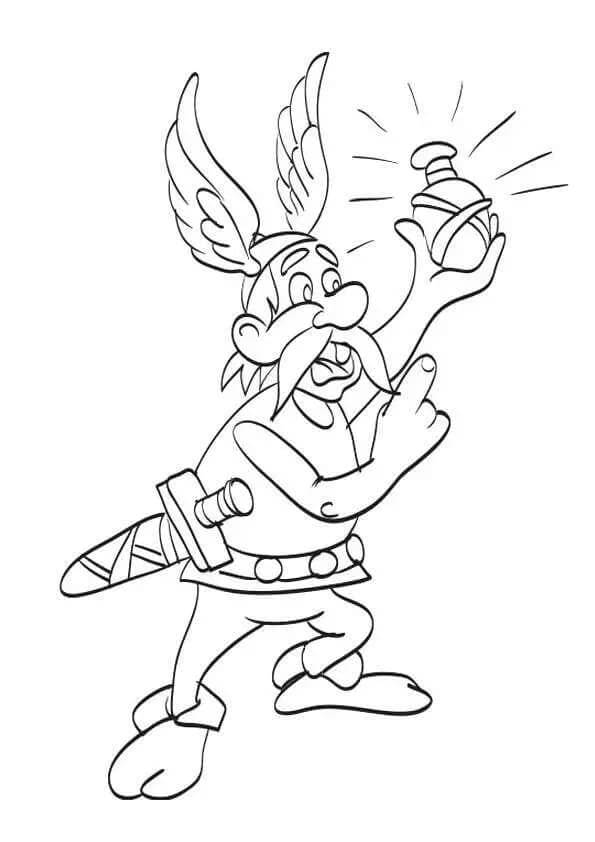 Asterix Demonstrates a Magic Potion Of Strength coloring page