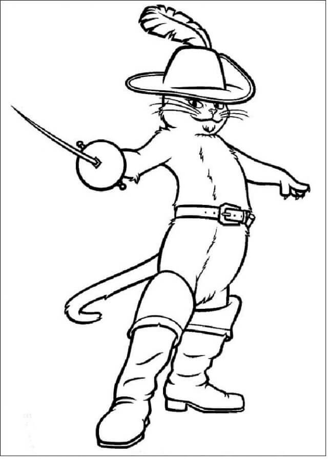 Brave Cat in Boots coloring page