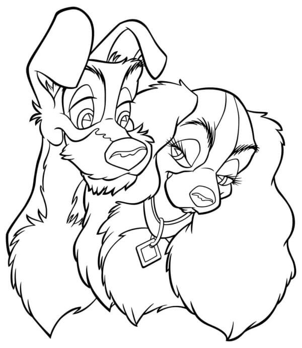 Cocker Spaniel And Mongrel Dog in Love coloring page