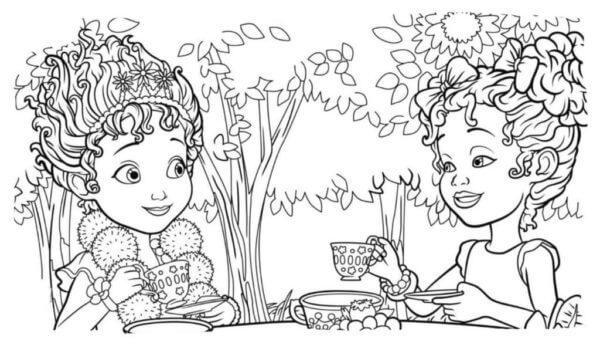 Cozy Outdoor Tea Party coloring page