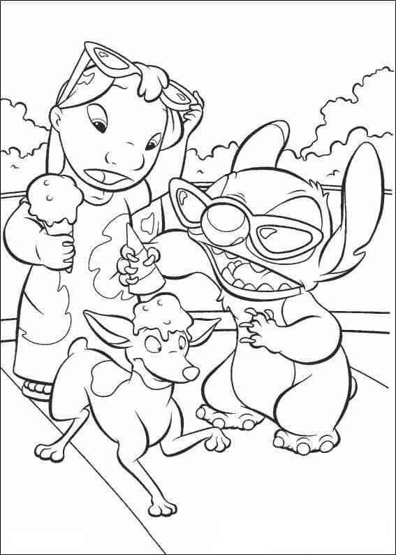 Funny Lilo And Stitch With Dog coloring page